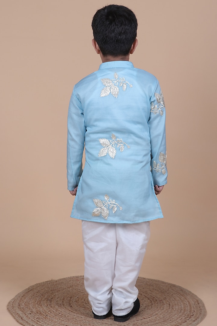 Pastel Blue Organza Embroidered Kurta Set For Boys by Little Blessings at Pernia's Pop Up Shop