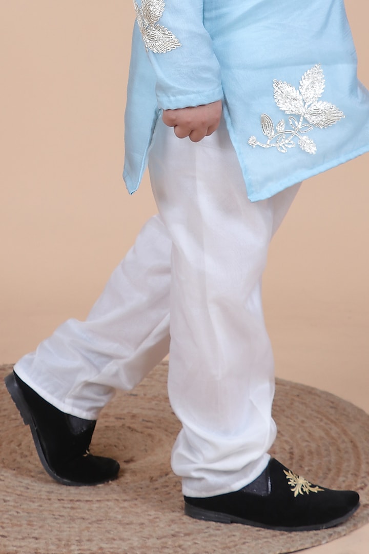 Pastel Blue Organza Embroidered Kurta Set For Boys by Little Blessings at Pernia's Pop Up Shop