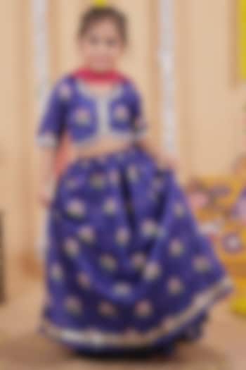 Purple Chanderi Embroidered Lehenga Set For Girls by Little Blessings at Pernia's Pop Up Shop
