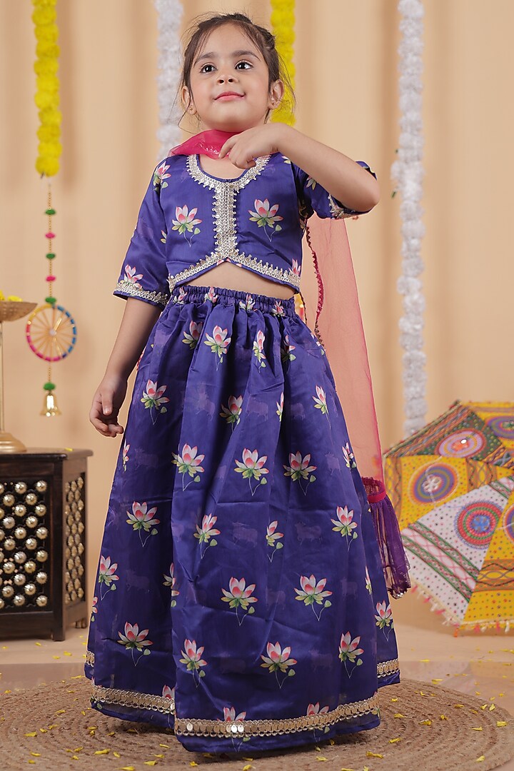 Purple Chanderi Embroidered Lehenga Set For Girls by Little Blessings at Pernia's Pop Up Shop