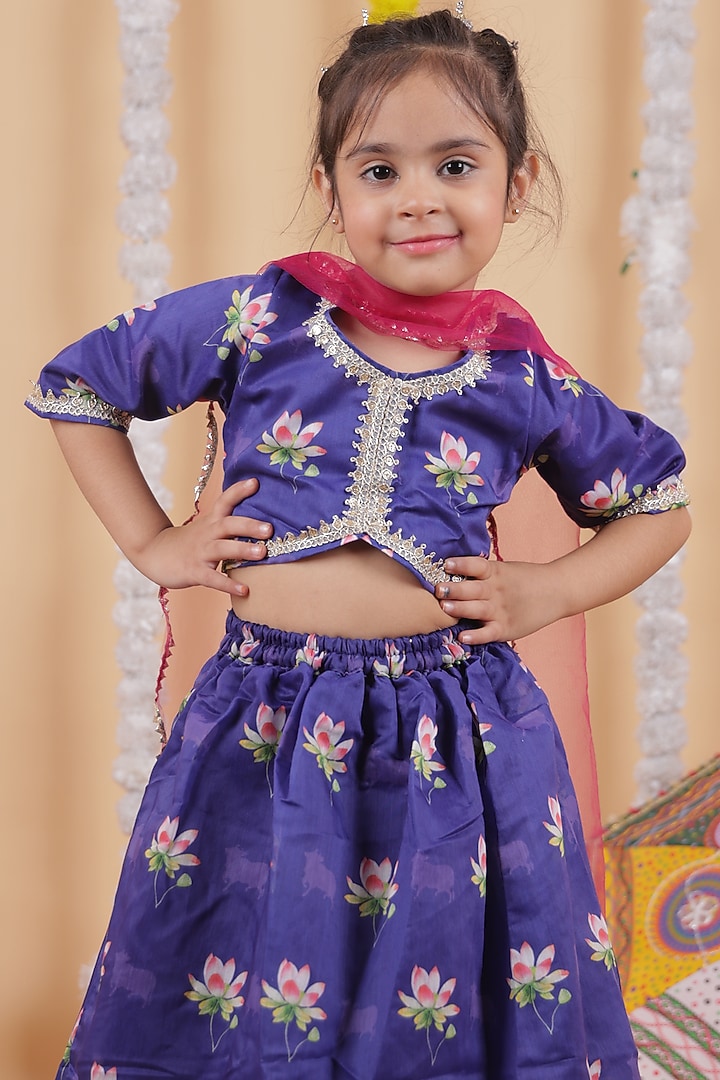 Purple Chanderi Embroidered Lehenga Set For Girls by Little Blessings at Pernia's Pop Up Shop