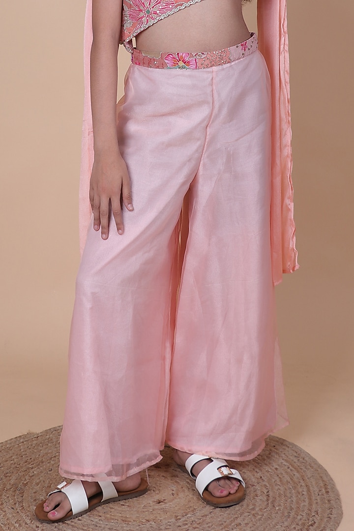 Peach Natural Crepe Palazzo Pants Set For Girls by Little Blessings at Pernia's Pop Up Shop
