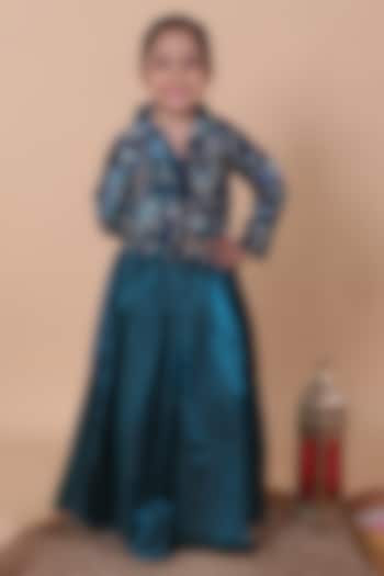 Peacock Blue Fendi Silk Zari Embroidered Lehenga Set For Girls by Little Blessings at Pernia's Pop Up Shop