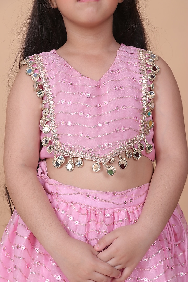 Blush Pink Organza Sequins Work Lehenga Set For Girls by Little Blessings at Pernia's Pop Up Shop
