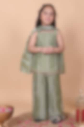 Pastel Green Banarasi Tissue Palazzo Set For Girls by Little Blessings at Pernia's Pop Up Shop