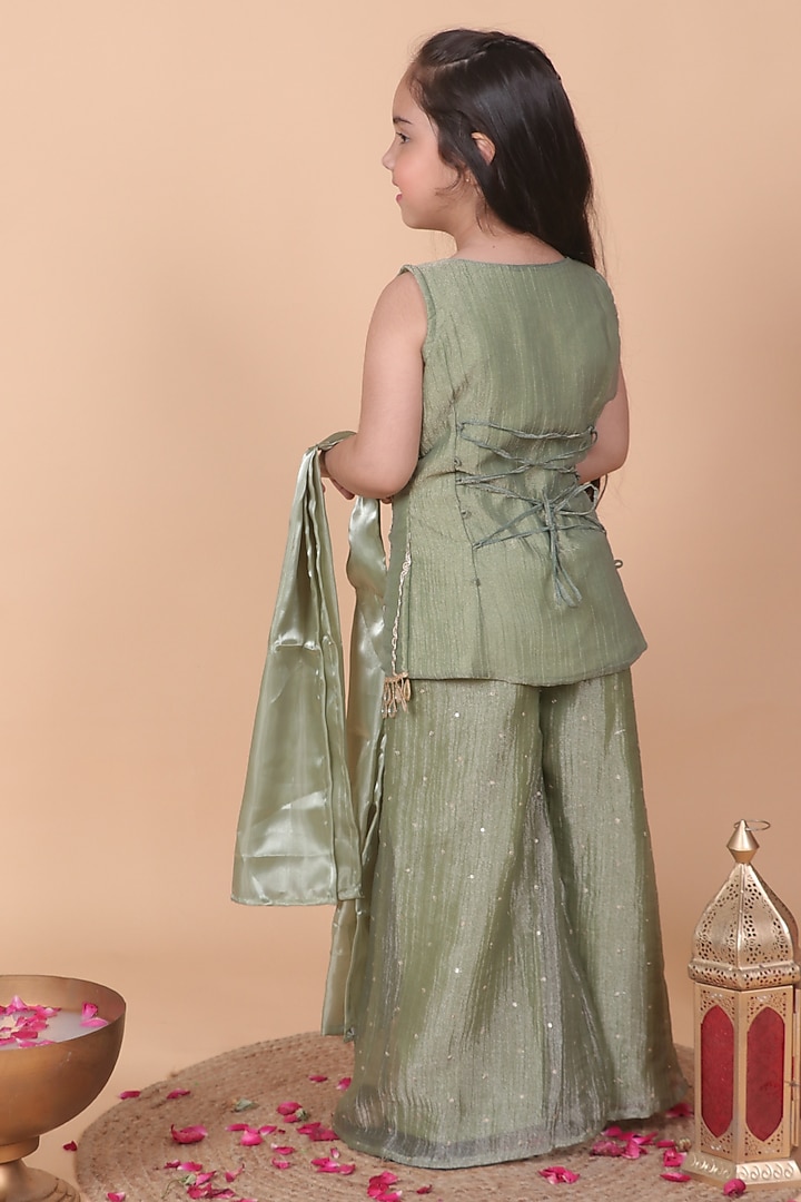 Pastel Green Banarasi Tissue Palazzo Set For Girls by Little Blessings at Pernia's Pop Up Shop