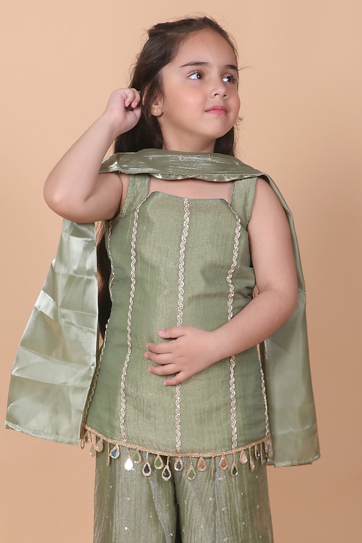 Pastel Green Banarasi Tissue Palazzo Set For Girls by Little Blessings at Pernia's Pop Up Shop