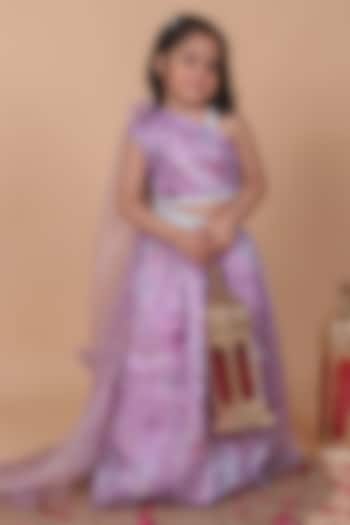 Lilac Organza Floral Lehenga Set For Girls by Little Blessings at Pernia's Pop Up Shop