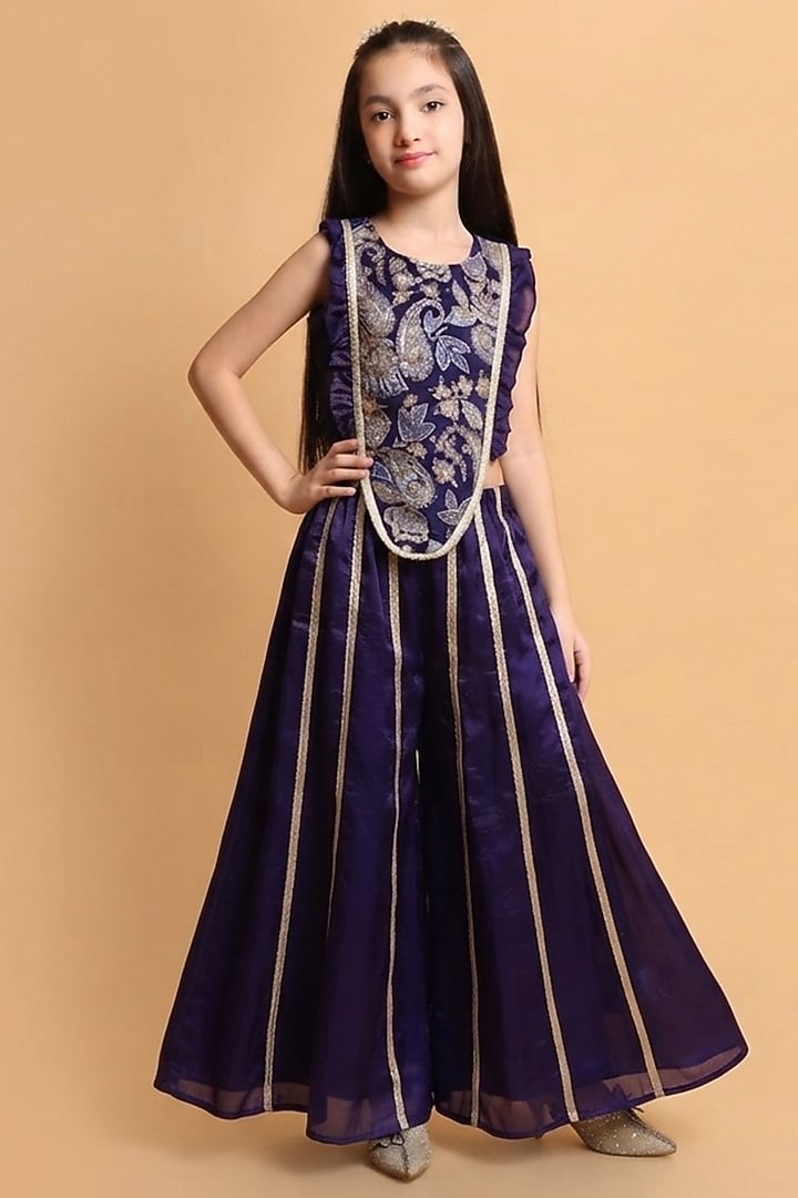 Purple Fendi Silk Palazzo Set For Girls by Little Blessings at Pernia's Pop Up Shop