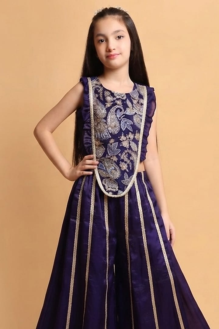 Purple Fendi Silk Palazzo Set For Girls by Little Blessings at Pernia's Pop Up Shop