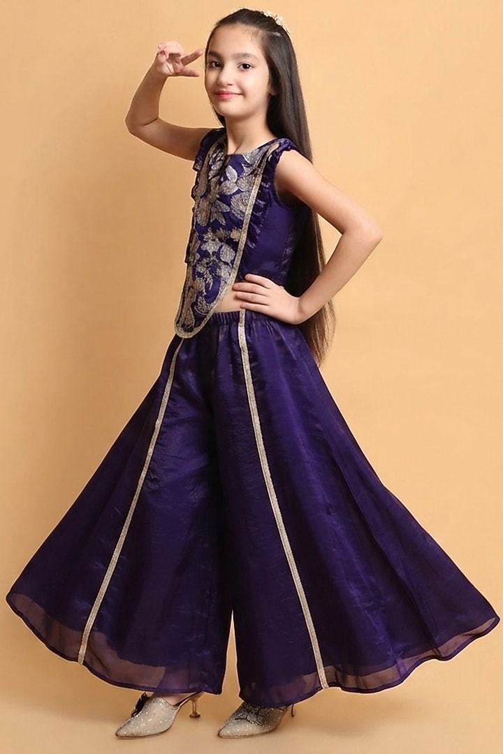 Purple Fendi Silk Palazzo Set For Girls by Little Blessings at Pernia's Pop Up Shop