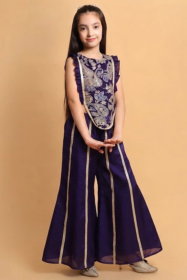 Purple Fendi Silk Palazzo Set For Girls by Little Blessings at Pernia's Pop Up Shop