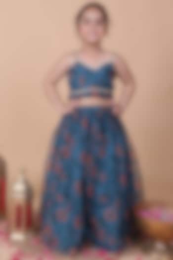 Teal Green Organza Floral Printed Lehenga Set by Little Blessings at Pernia's Pop Up Shop