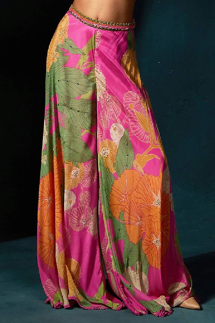 Fuchsia Pink Chinon Chiffon Ombre Printed Pant Set by Basil Leaf at Pernia's Pop Up Shop