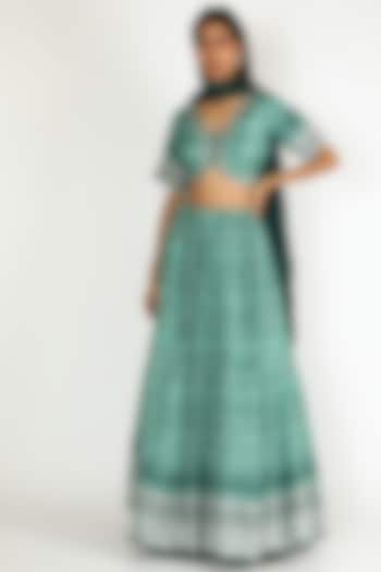 Teal Green Hand Embroidered Lehenga Set by Basil Leaf at Pernia's Pop Up Shop