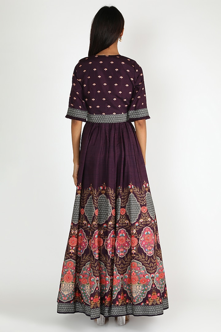 Wine Hand Embroidered & Printed Lehenga Set by Basil Leaf at Pernia's Pop Up Shop