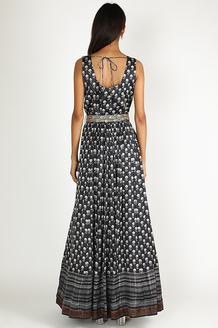 Burnt Charcoal Hand Embroidered Gown With Belt by Basil Leaf at Pernia's Pop Up Shop
