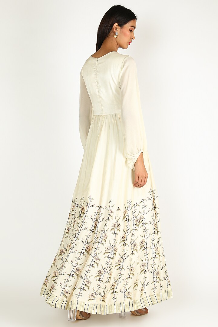 Beige Embroidered & Printed Gown With Jacket by Basil Leaf at Pernia's Pop Up Shop