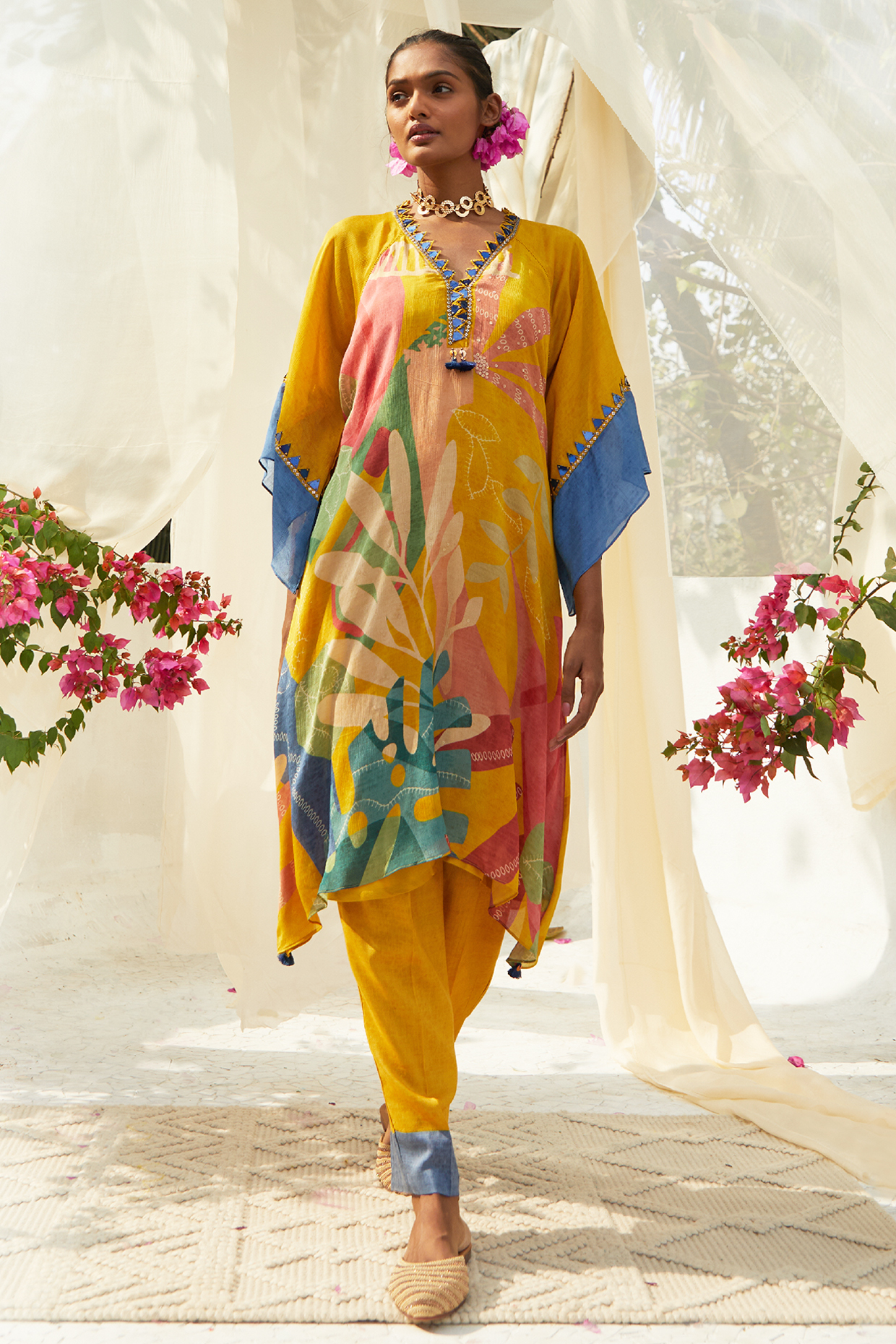 Yellow Chinon Chiffon Co-Ord Set by Basil Leaf at Pernia's Pop Up Shop