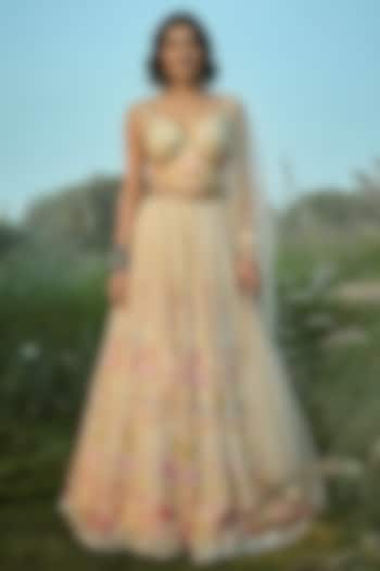 Off-White Tissue Floral Wedding Lehenga Set by Basil Leaf at Pernia's Pop Up Shop