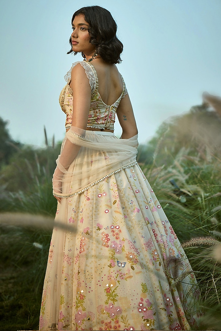Off-White Tissue Floral Wedding Lehenga Set by Basil Leaf at Pernia's Pop Up Shop