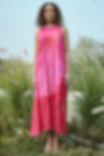 Pink Chiffon Printed Midi Vacation Dress by Basil Leaf at Pernia's Pop Up Shop