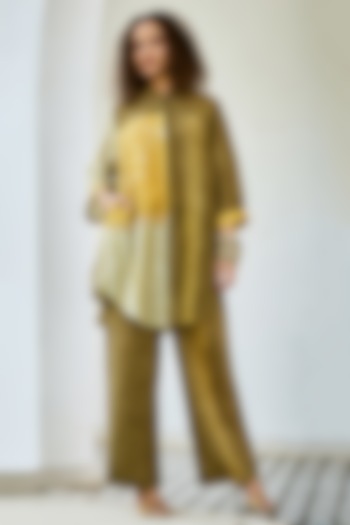 Yellow & Green Linen Co-Ord Set by Basil Leaf at Pernia's Pop Up Shop