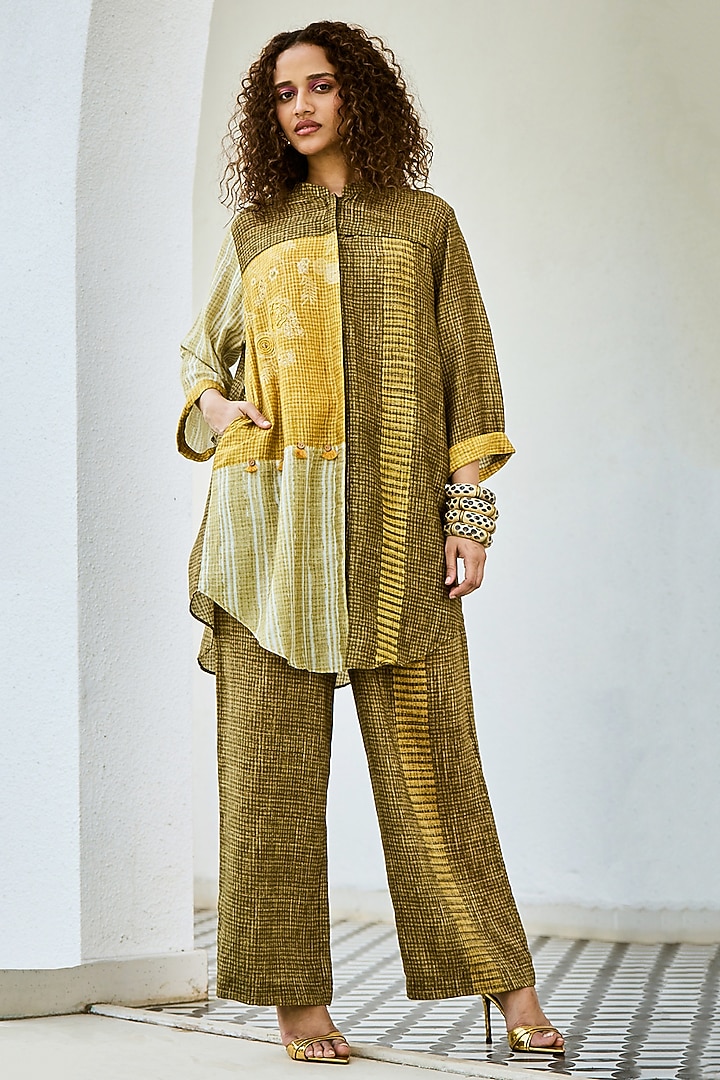 Yellow & Green Linen Co-Ord Set by Basil Leaf at Pernia's Pop Up Shop