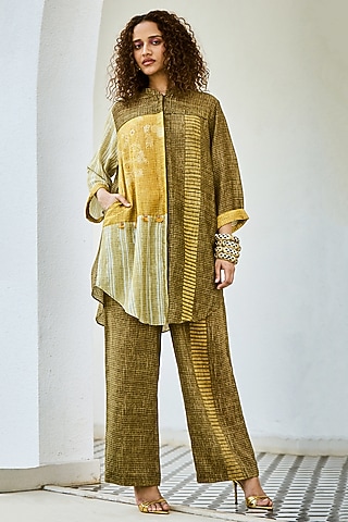 Yellow & Green Linen Co-Ord Set by Basil Leaf