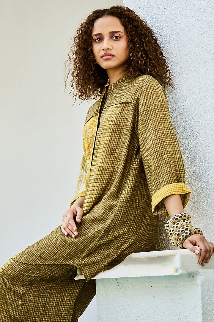 Yellow & Green Linen Co-Ord Set by Basil Leaf at Pernia's Pop Up Shop