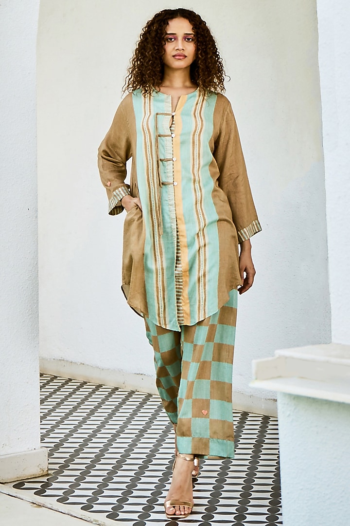 Brown Linen Co-Ord Set by Basil Leaf at Pernia's Pop Up Shop