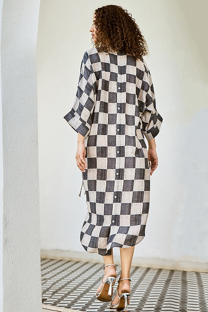 Charcoal Linen Silk Printed Midi Summer Dress by Basil Leaf at Pernia's Pop Up Shop