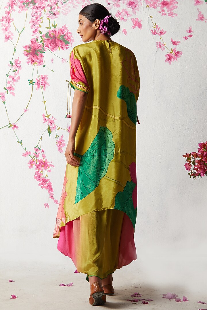Olive Chinon Chiffon Asymmetric Kurta Set by Basil Leaf at Pernia's Pop Up Shop
