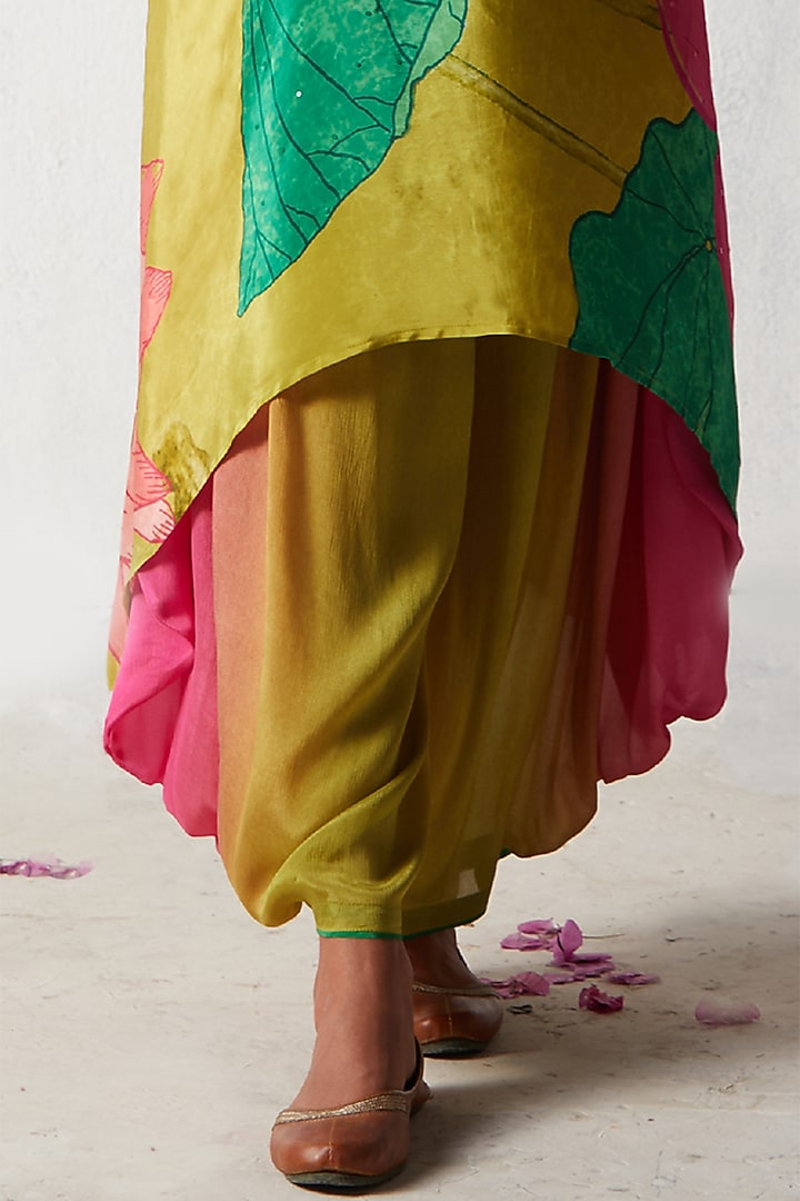 Olive Chinon Chiffon Asymmetric Kurta Set by Basil Leaf at Pernia's Pop Up Shop