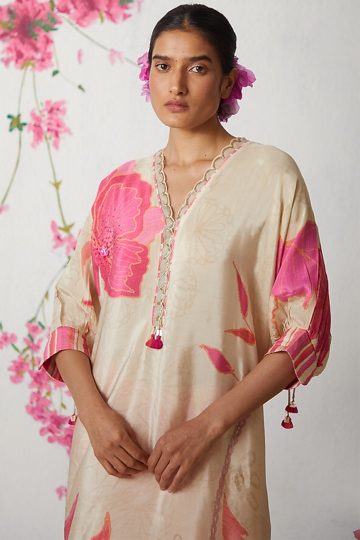 Beige Natural Crepe Kurta Set by Basil Leaf at Pernia's Pop Up Shop