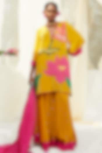 Yellow Chinon Chiffon Sharara Set by Basil Leaf at Pernia's Pop Up Shop