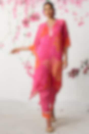 Pink Chinon Chiffon Kurta Set by Basil Leaf