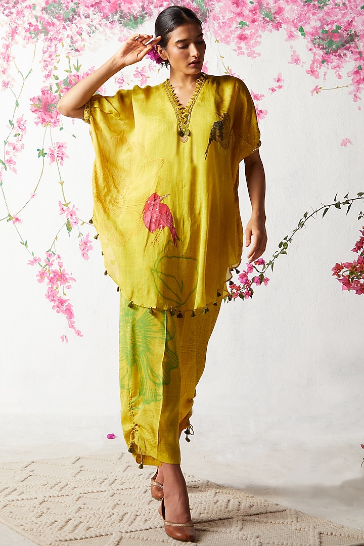 Yellow Chinon Chiffon Co-Ord Set by Basil Leaf