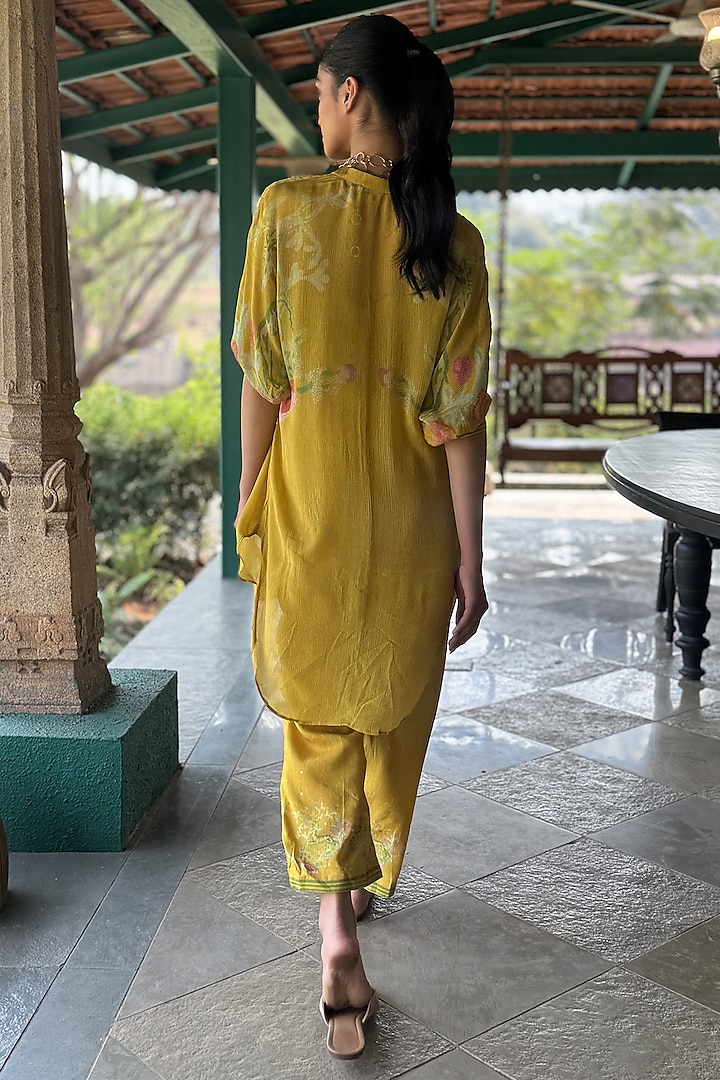 Yellow Chiffon & Linen Silk Co-Ord Set by Basil Leaf at Pernia's Pop Up Shop