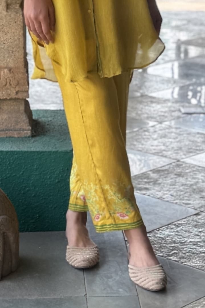 Yellow Chiffon & Linen Silk Co-Ord Set by Basil Leaf at Pernia's Pop Up Shop