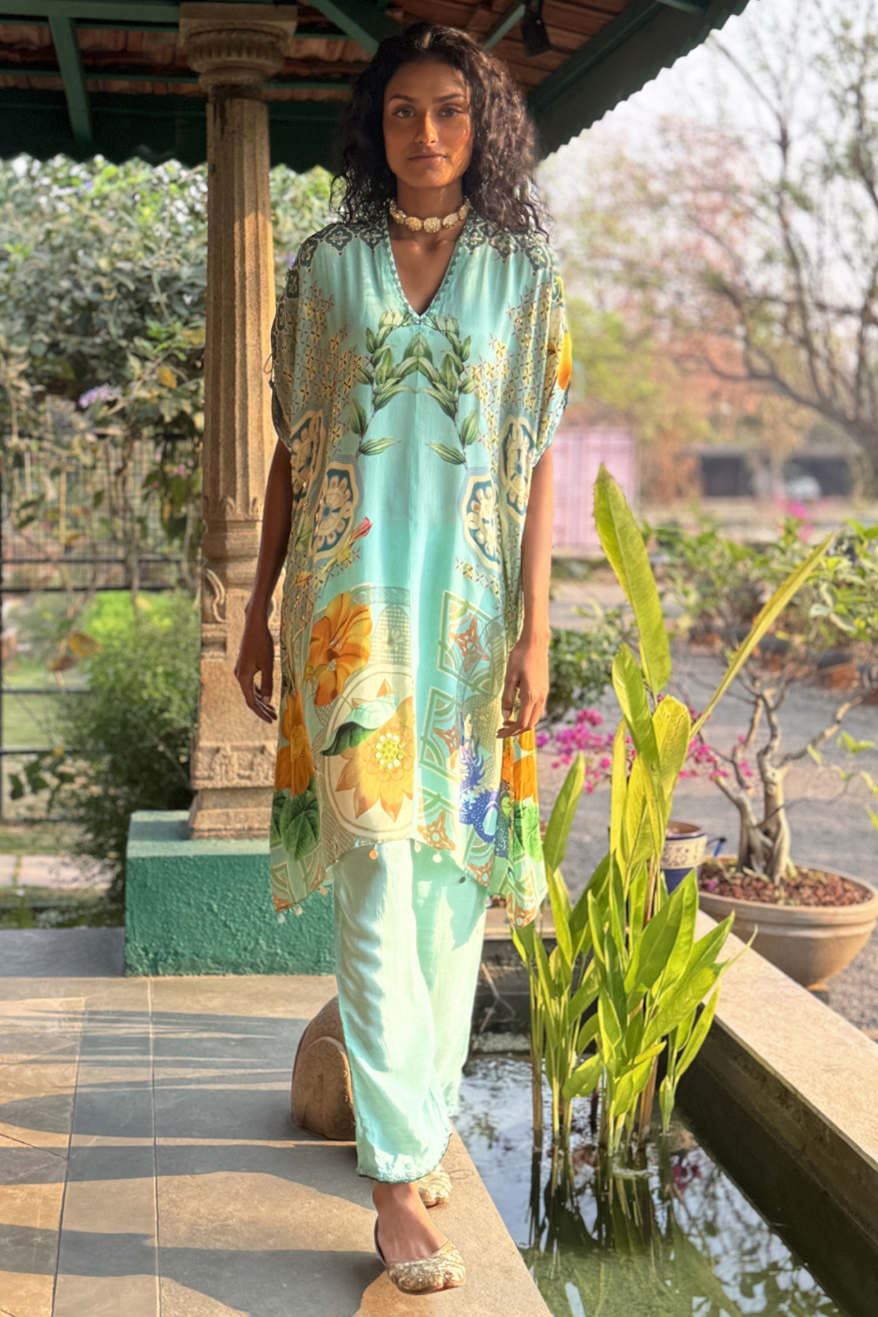Aqua Crepe Co-Ord Set by Basil Leaf at Pernia's Pop Up Shop