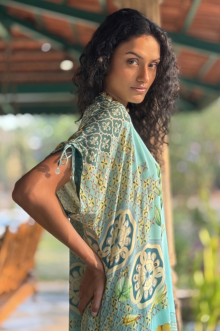 Aqua Crepe Co-Ord Set by Basil Leaf at Pernia's Pop Up Shop