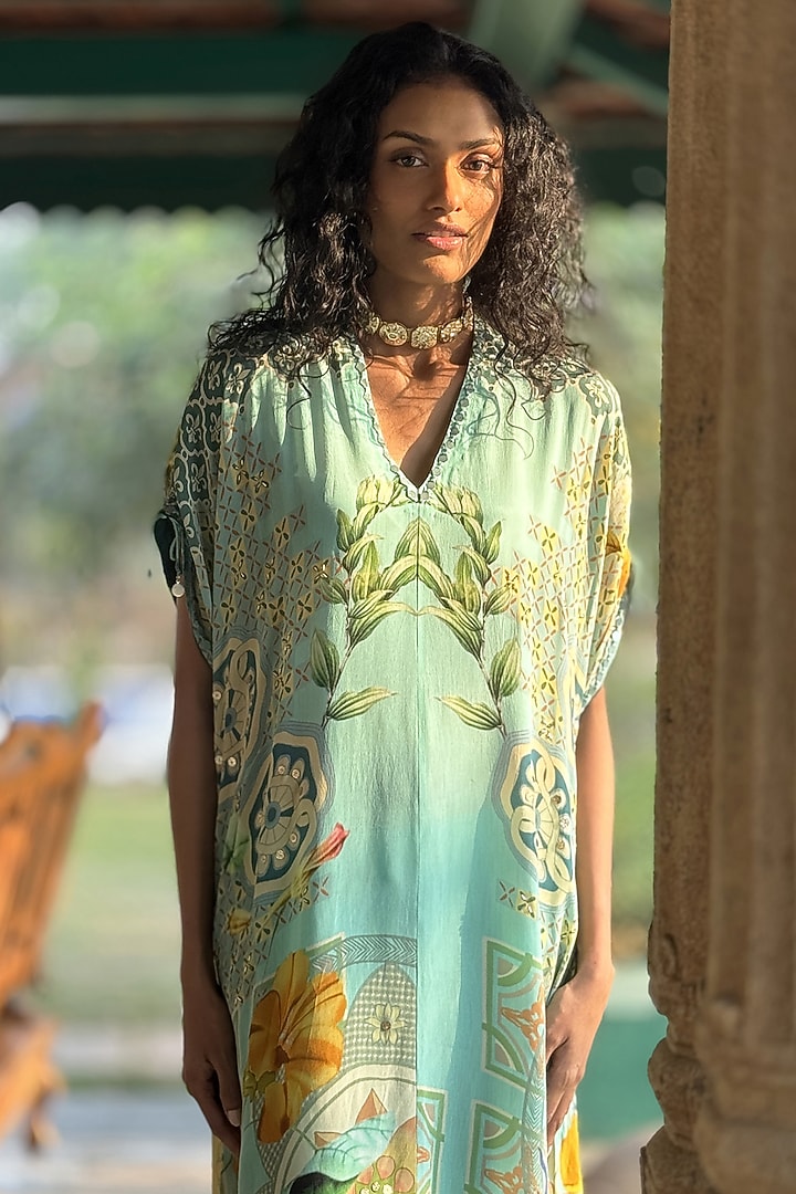 Aqua Crepe Co-Ord Set by Basil Leaf at Pernia's Pop Up Shop