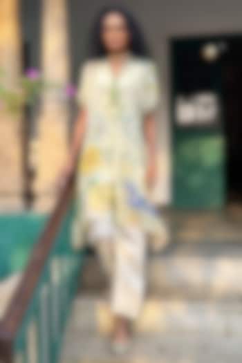 Ivory Chiffon & Linen Silk Co-Ord Set by Basil Leaf at Pernia's Pop Up Shop