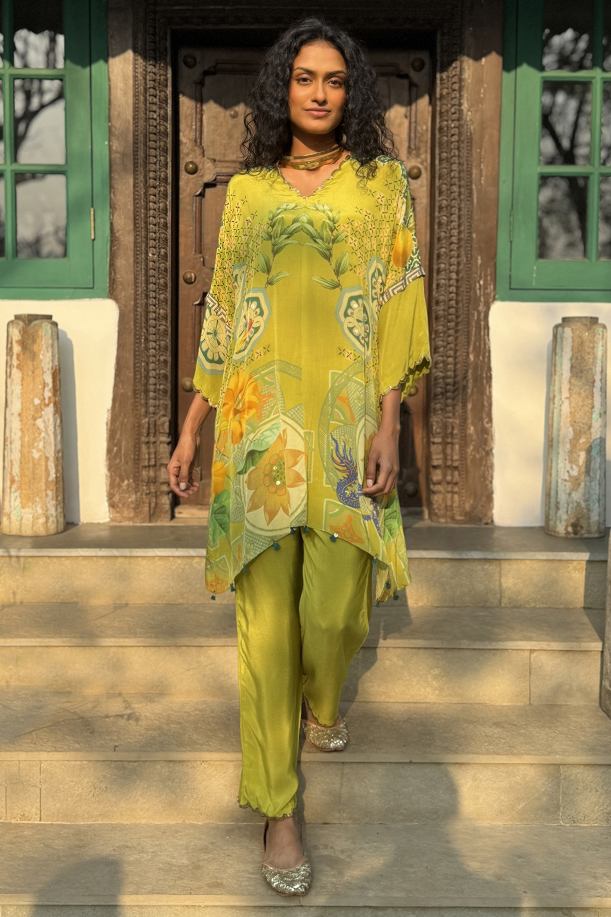 Lime Crepe Co-Ord Set by Basil Leaf at Pernia's Pop Up Shop