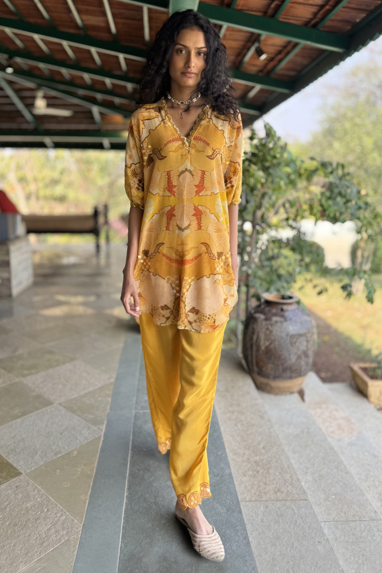Canary Yellow Crepe Co-Ord Set by Basil Leaf at Pernia's Pop Up Shop