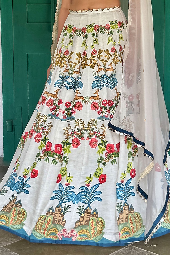 Off-White Linen Satin & Organza Printed Wedding Lehenga Set by Basil Leaf at Pernia's Pop Up Shop