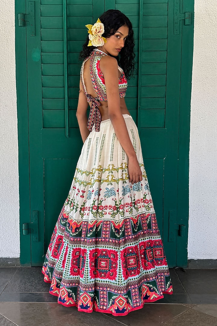 Off-White Linen Satin & Organza Wedding Lehenga Set by Basil Leaf at Pernia's Pop Up Shop
