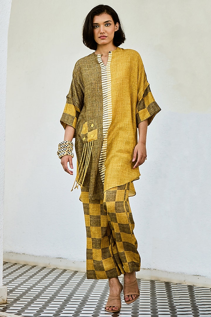 Yellow & Green Linen Co-Ord Set by Basil Leaf at Pernia's Pop Up Shop