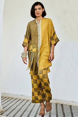 Yellow & Green Linen Co-Ord Set by Basil Leaf